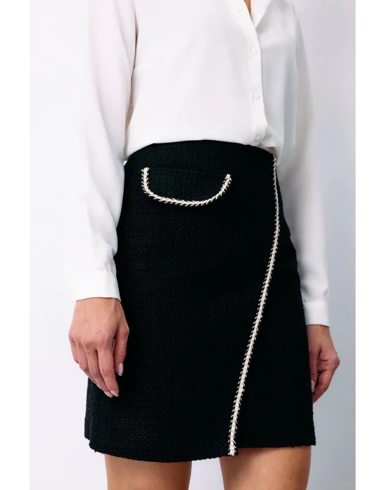 Kruvaze Süs Cepli Kısa Etek