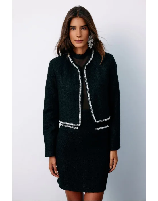 Aksesuar Detaylı Tüvit Ceket - SİYAH