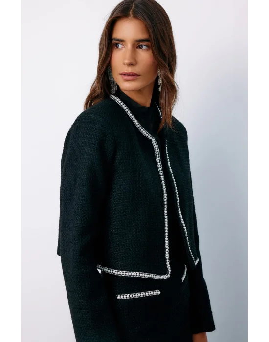 Aksesuar Detaylı Tüvit Ceket - SİYAH