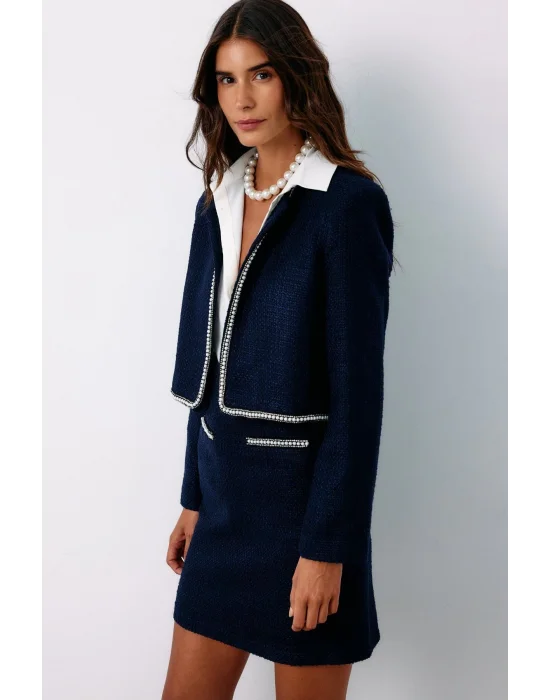 Aksesuar Detaylı Tüvit Ceket - LACİVERT