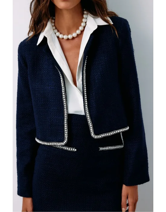 Aksesuar Detaylı Tüvit Ceket - LACİVERT
