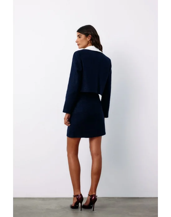 Aksesuar Detaylı Tüvit Ceket - LACİVERT