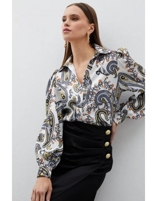 Kabarık Kol Desenli Gömlek - SİYAH