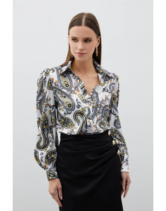 Kabarık Kol Desenli Gömlek - SİYAH