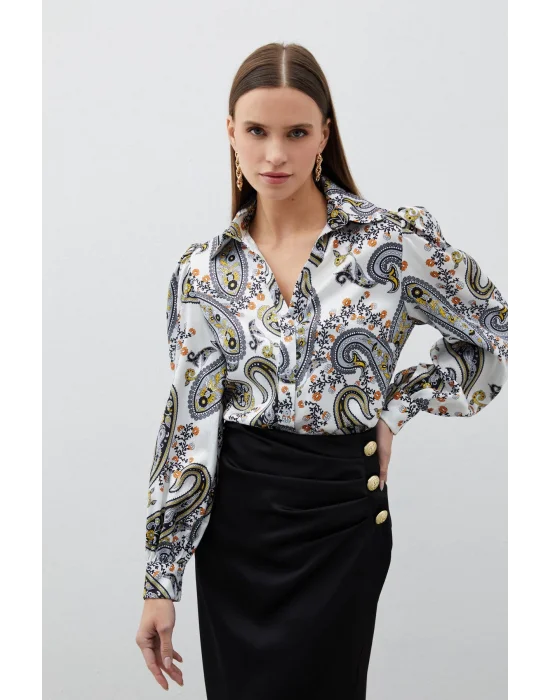 Kabarık Kol Desenli Gömlek - SİYAH