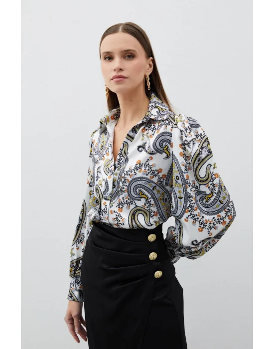 Kabarık Kol Desenli Gömlek - SİYAH