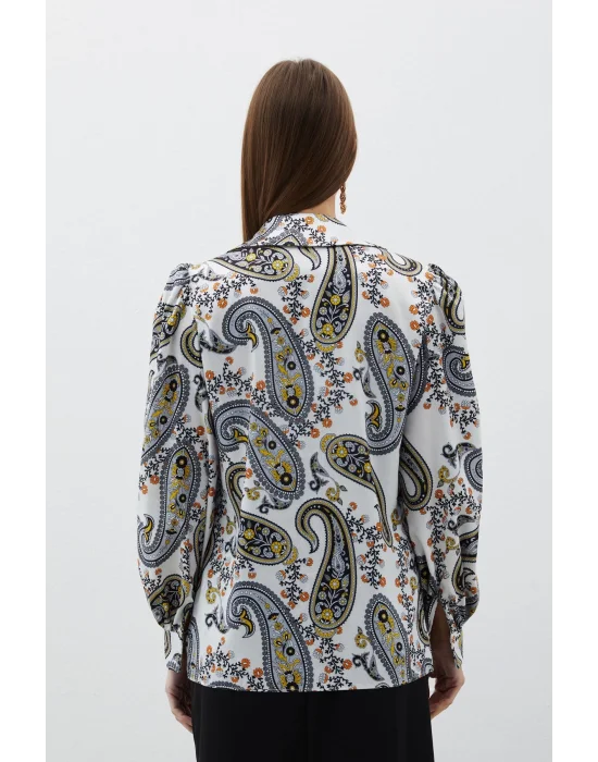 Kabarık Kol Desenli Gömlek - SİYAH