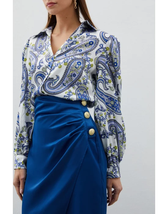 Kabarık Kol Desenli Gömlek - SAX MAVİ