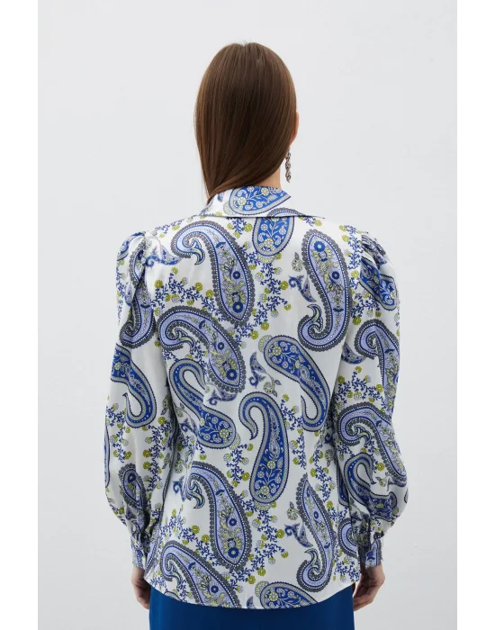 Kabarık Kol Desenli Gömlek - SAX MAVİ
