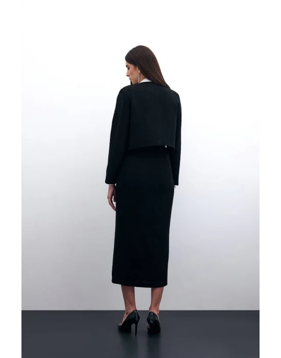 Boncuk Aksesuarlı Kısa Ceket - Siyah