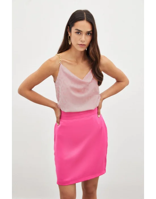 Zincir Askılı Saten Bluz - Pembe
