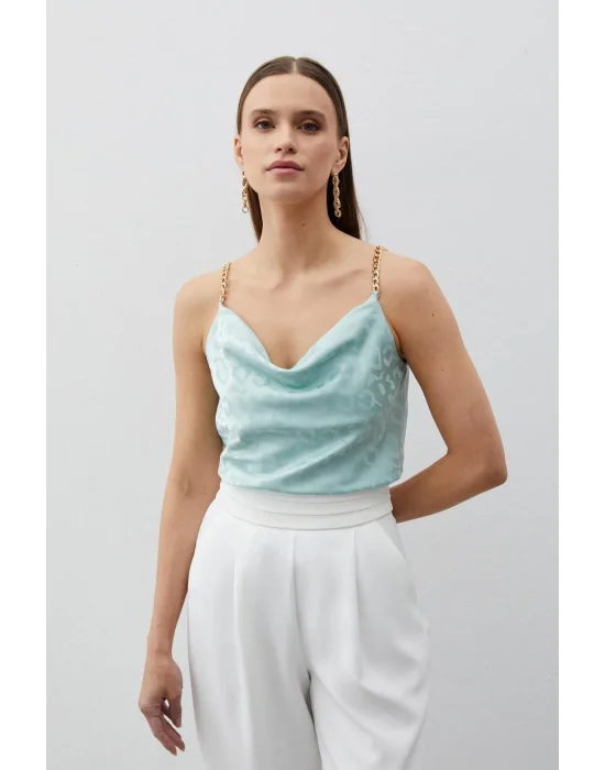 Zincir Askılı Saten Bluz - MİNT