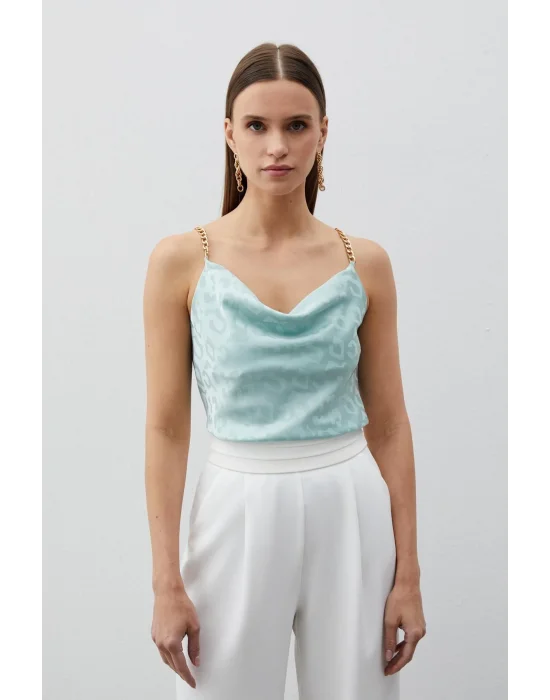 Zincir Askılı Saten Bluz - MİNT