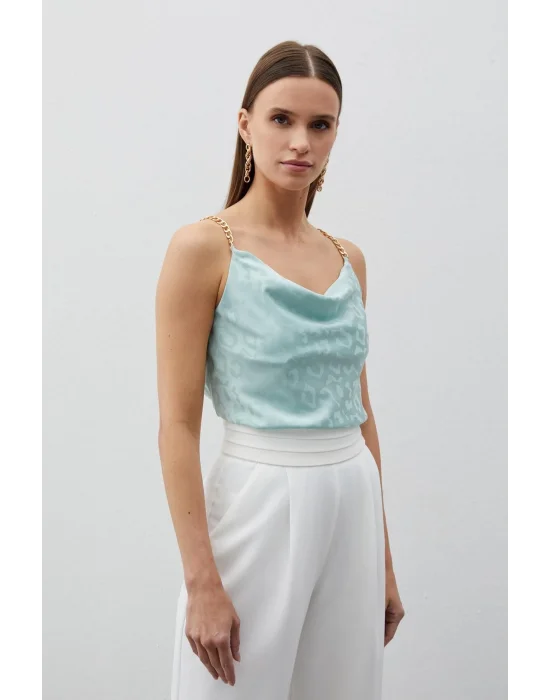 Zincir Askılı Saten Bluz - MİNT