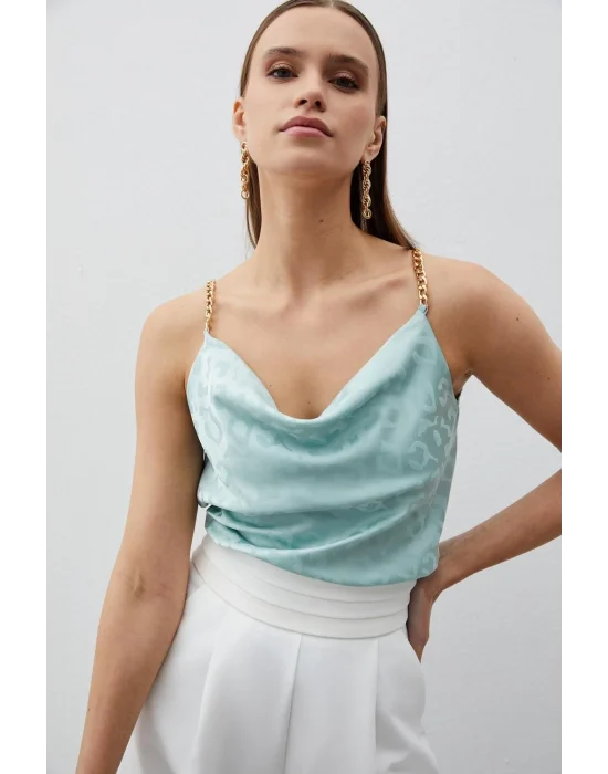 Zincir Askılı Saten Bluz - MİNT