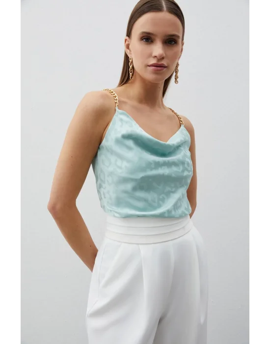 Zincir Askılı Saten Bluz - MİNT