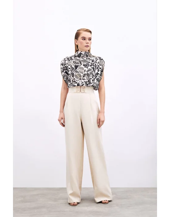 Aksesuarlı Yarasa Kol Bluz - Siyah