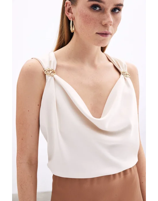 Degaje Yaka Bluz - Bej