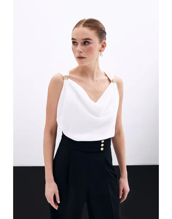 Degaje Yaka Bluz - Ekru