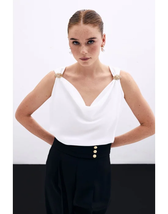 Degaje Yaka Bluz - Ekru