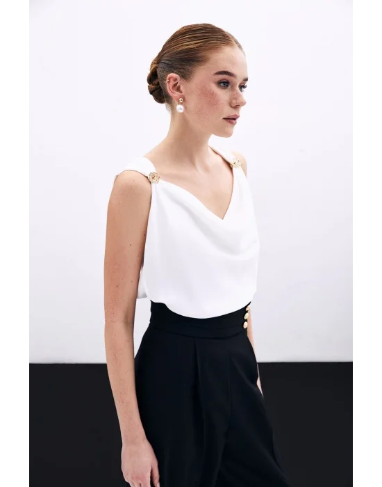 Degaje Yaka Bluz - Ekru