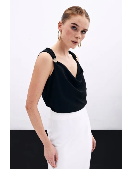 Degaje Yaka Bluz - Siyah