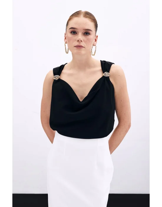 Degaje Yaka Bluz - Siyah