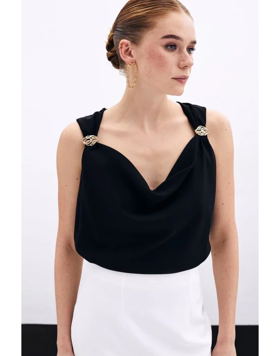 Degaje Yaka Bluz - Siyah