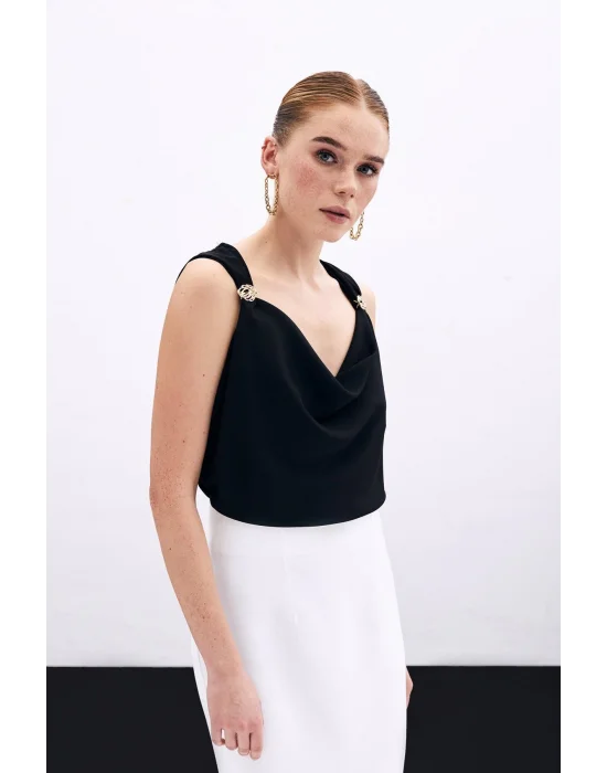 Degaje Yaka Bluz - Siyah