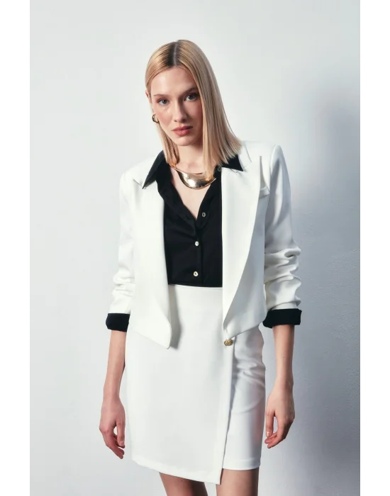 Kruvaze Düğme Detaylı Etek - Ekru