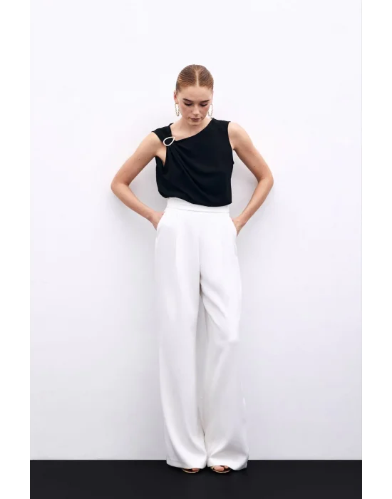 Tek Omuz Detaylı Bluz - Siyah