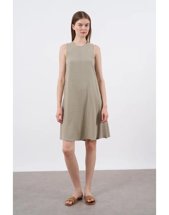 Sıfır Kol Keten Elbise