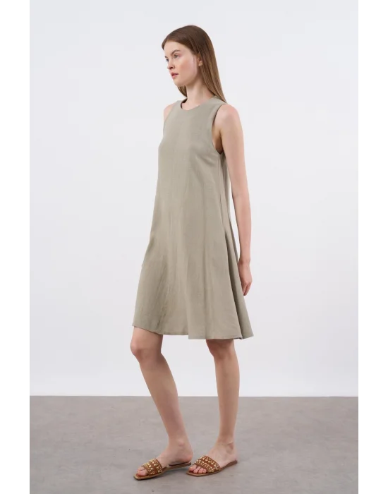Sıfır Kol Keten Elbise