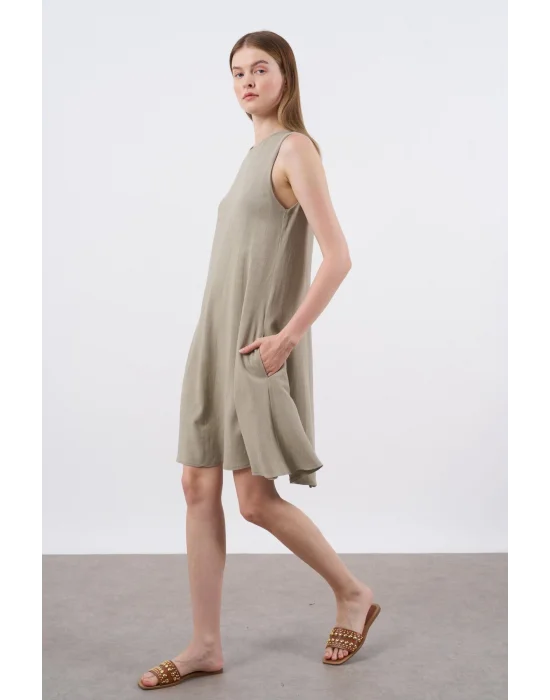 Sıfır Kol Keten Elbise