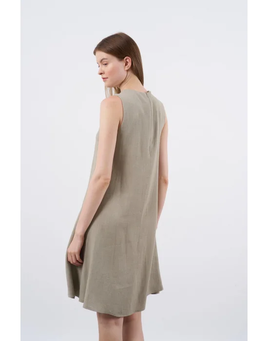Sıfır Kol Keten Elbise