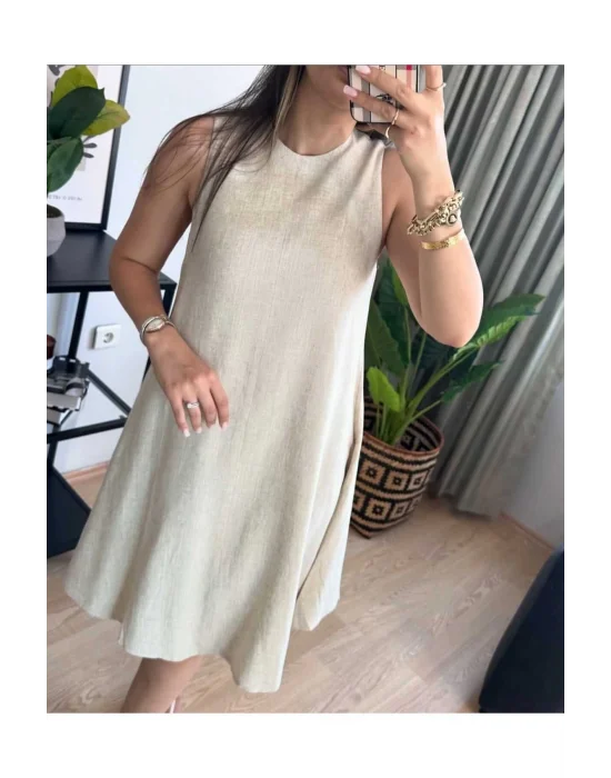 Sıfır Kol Keten Elbise