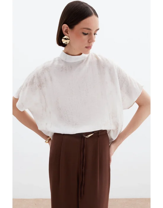 Batık Desenli Salaş Bluz - Taş