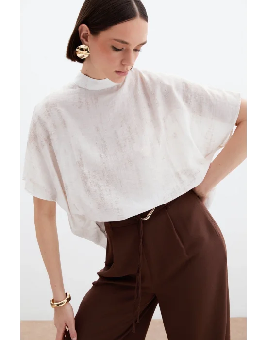 Batık Desenli Salaş Bluz - Taş