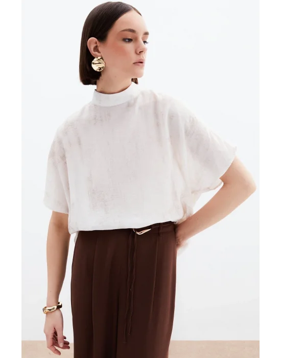 Batık Desenli Salaş Bluz - Taş