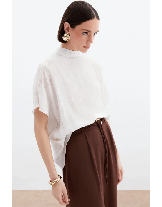 Batık Desenli Salaş Bluz - Taş