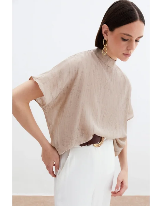 Desenli Salaş Bluz - Bej