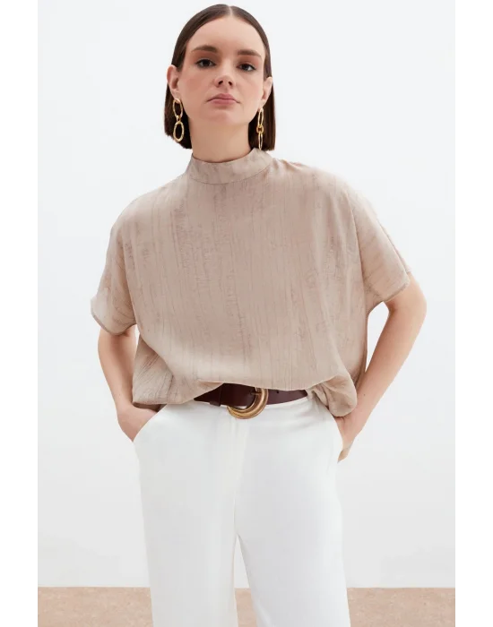 Desenli Salaş Bluz - Bej