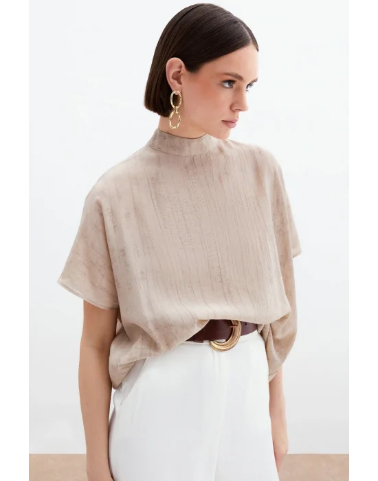 Desenli Salaş Bluz - Bej