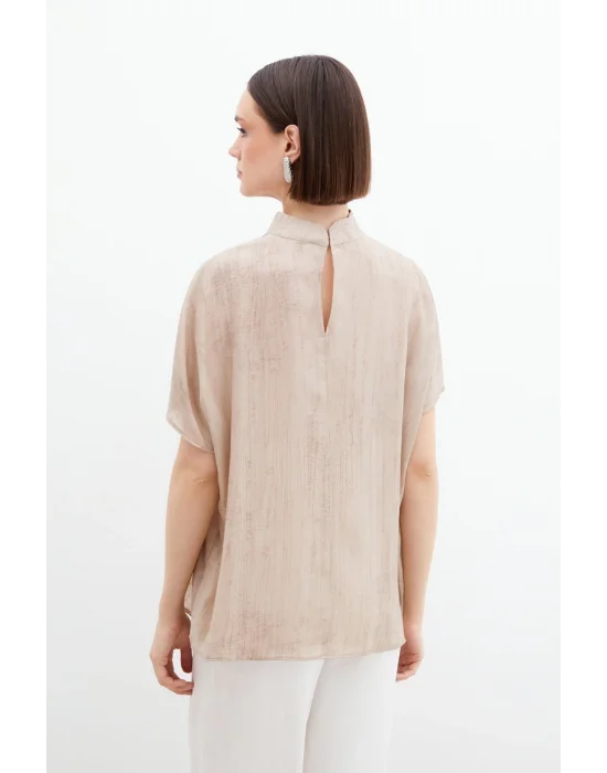 Desenli Salaş Bluz - Bej