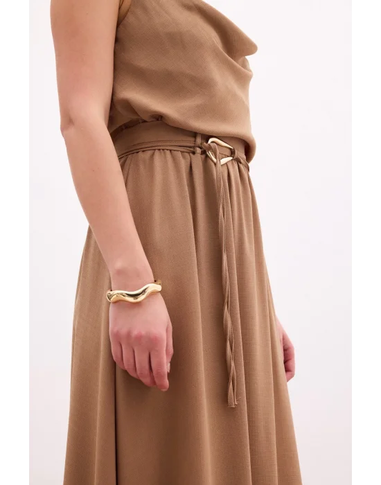 Kemerli Uzun Etek - Haki