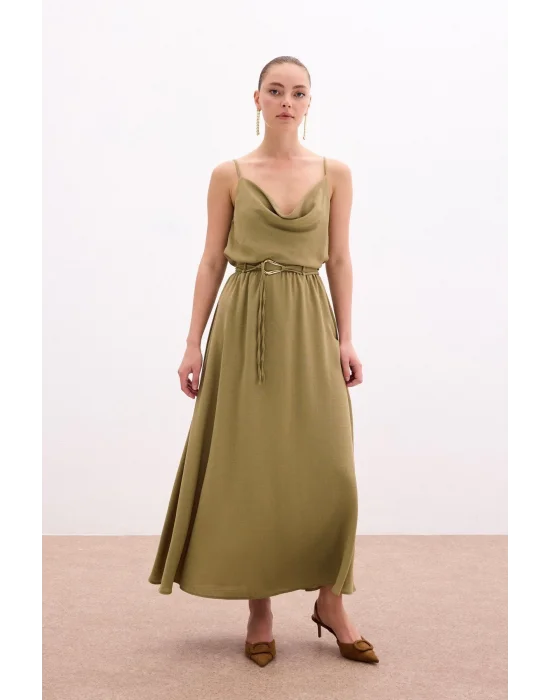 Kemerli Uzun Etek - Haki