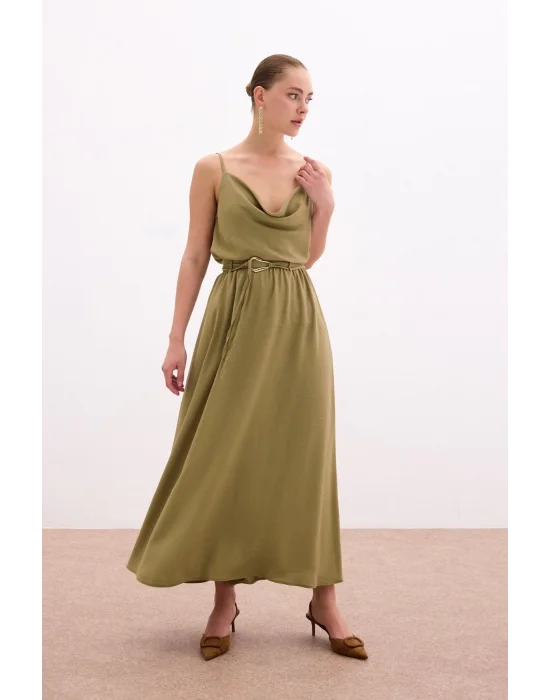 Kemerli Uzun Etek - Haki