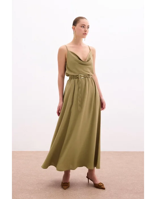 Kemerli Uzun Etek - Haki