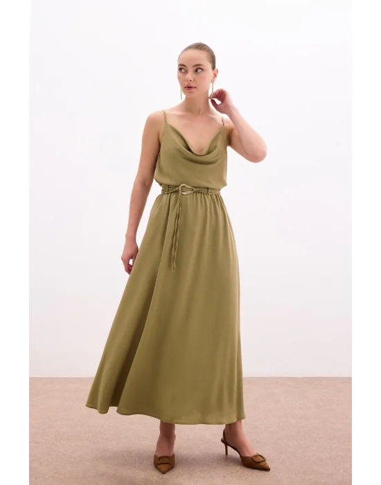 Kemerli Uzun Etek - Haki