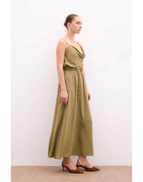 Kemerli Uzun Etek - Haki